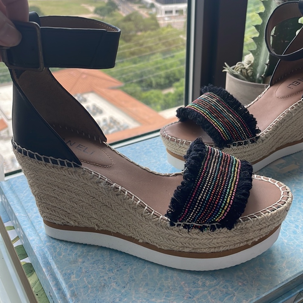 Vaneli Cidec Black Espadrille Wedge Sandal